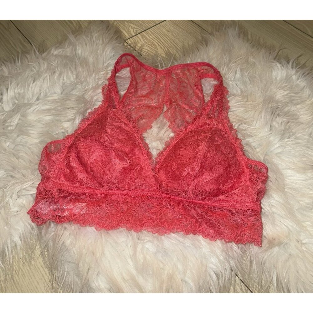 Auden Lightly Lined Bralette Bra Lace Wire Free Racerback Womens  S Small Pink